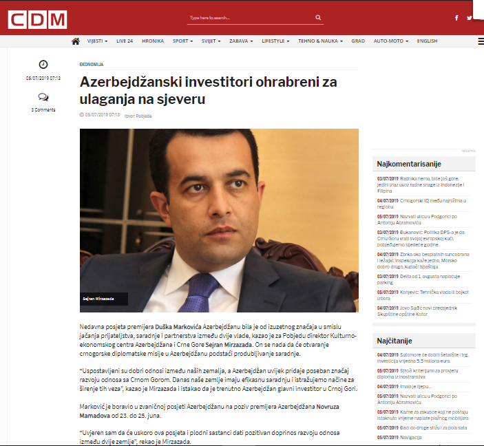 Azerbejdžanski investitori ohrabreni za ulaganja na sjeveru 